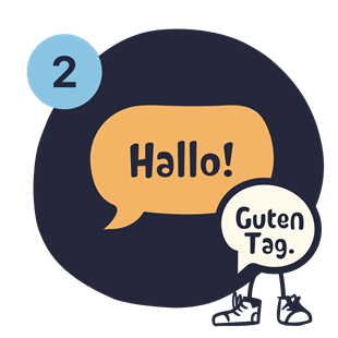 Conversation bubbles with Hello and Guten Tag